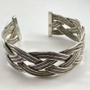 Vintage Sterling Silver 925 Braided Ornate Cuff Bracelet Unsigned Stunning